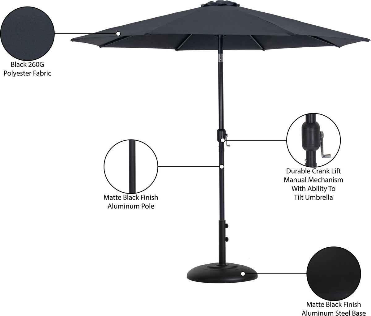 Fiji - Aluminum Patio Umbrella With Round Black Base