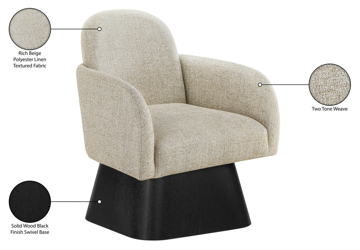 Marlowe - Linen Textured Fabric Upholstered Swivel Accent Chair - Stained Black