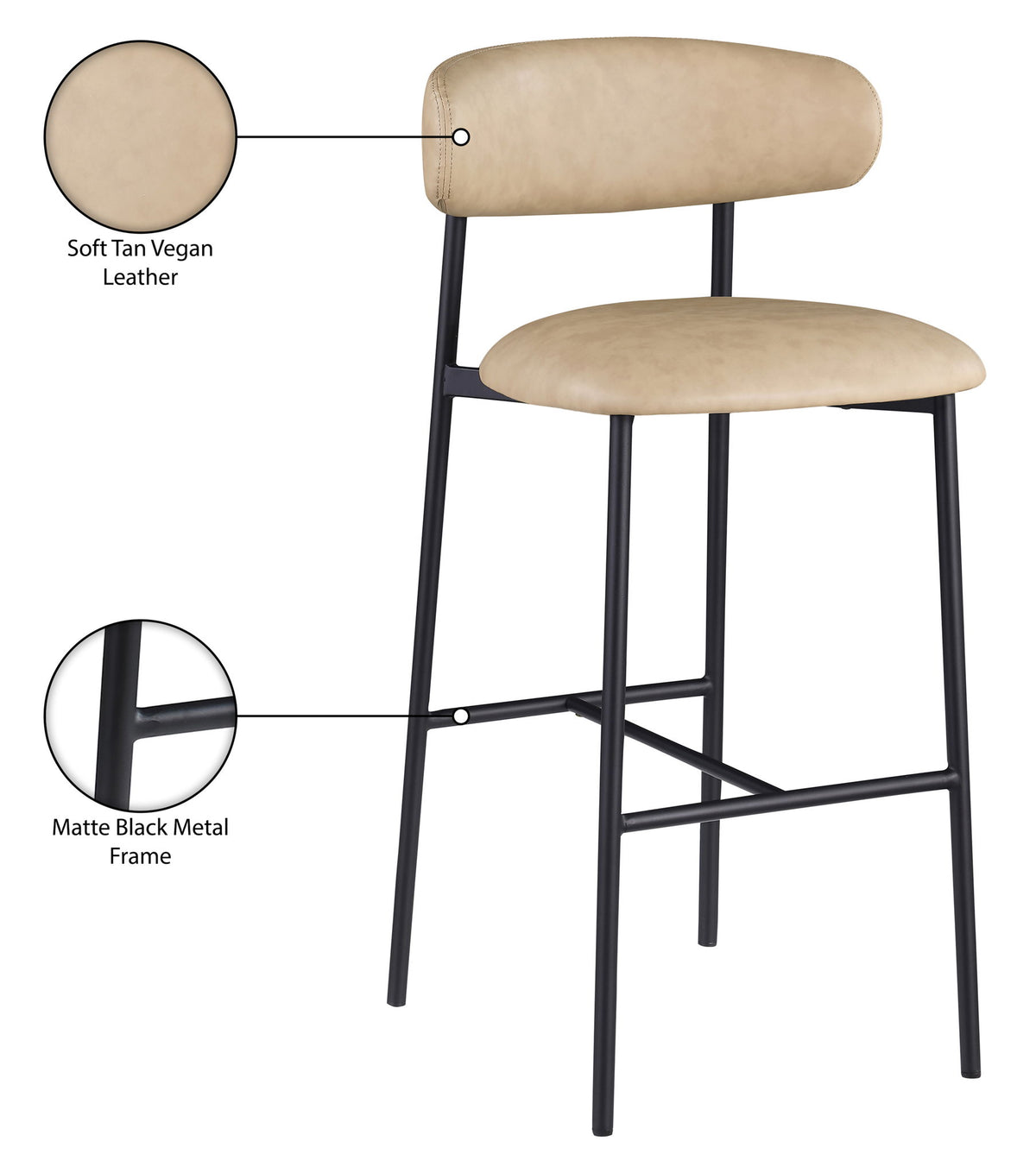 Lupita - Vegan Leather Upholstered Bar Stool With Matte Black Frame (Set of 2)