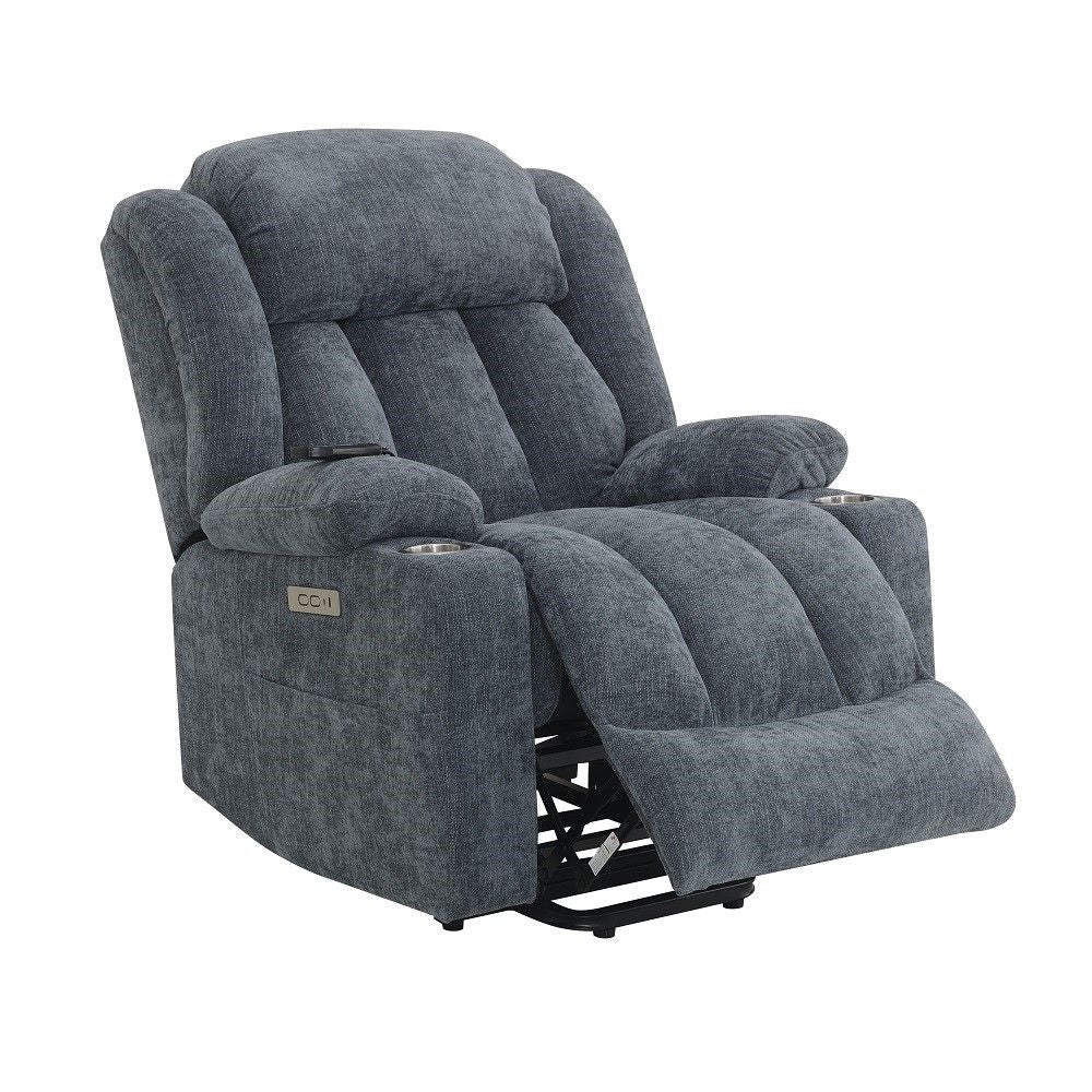 Omarion - Power Recliner With Lift & Heating & Massage - Blue Chenille