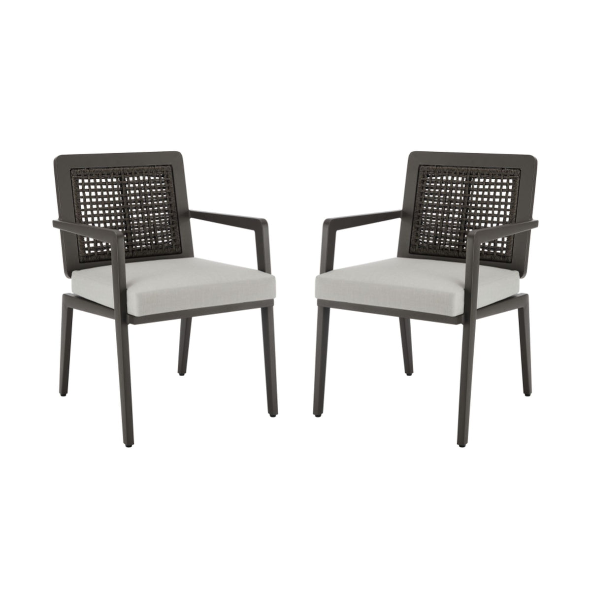 Avila - Outdoor Dining Chair With Woven Rattan Back Aluminum Frame And Cushion (Set of 2) - Dark Bronze / Silver Ash