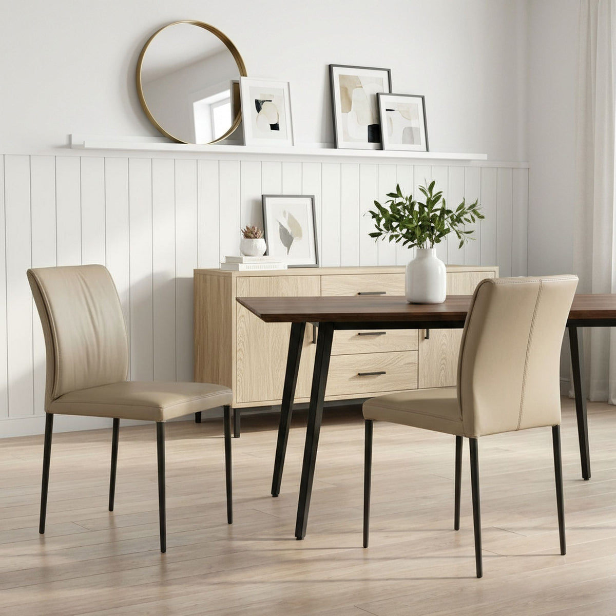 Meriam - Full Back Top Grain Leather Upholstered Metal Dining Chairs (Set of 2)