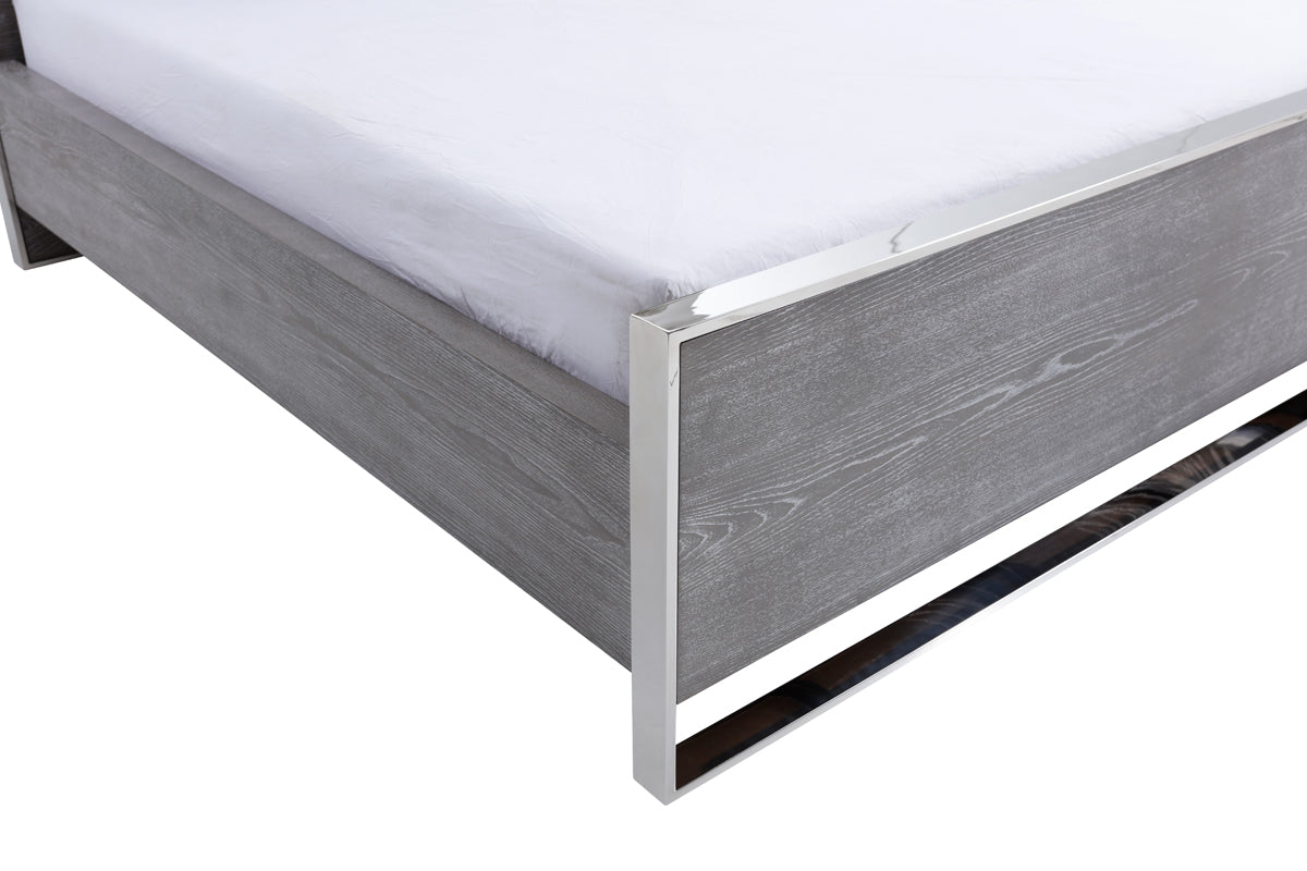Charlene Modern Grey Elm & Stainless Steel Bed by VIG Furniture - View 2