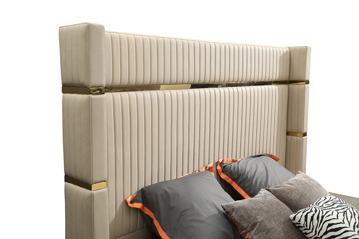 Sterling Modern Beige Bonded Leather & Gold Bed by VIG Furniture - View 2