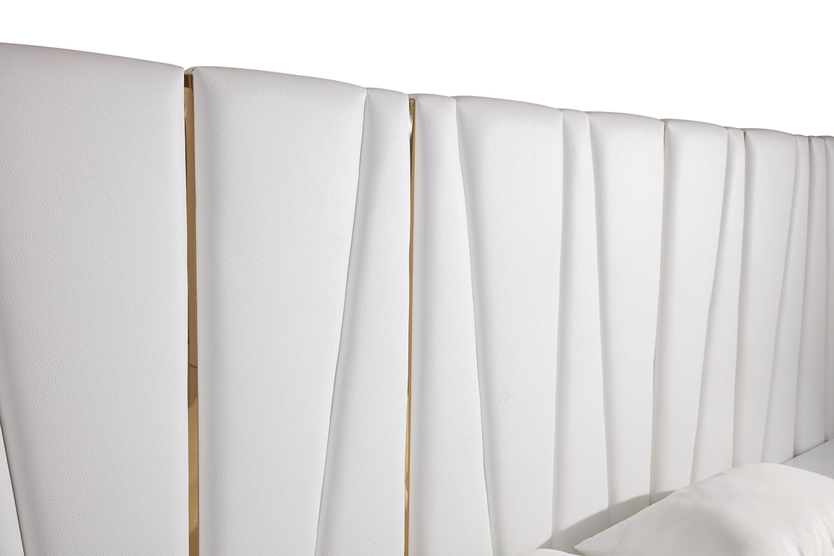 Nixa Modern White Bonded Leather & Gold Bed by VIG Furniture - View 3