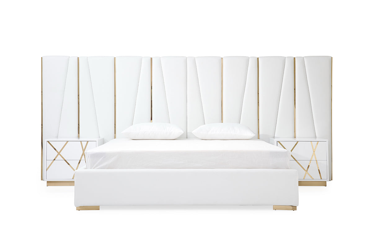 Nixa Modern White Bonded Leather & Gold Bed by VIG Furniture - View 1