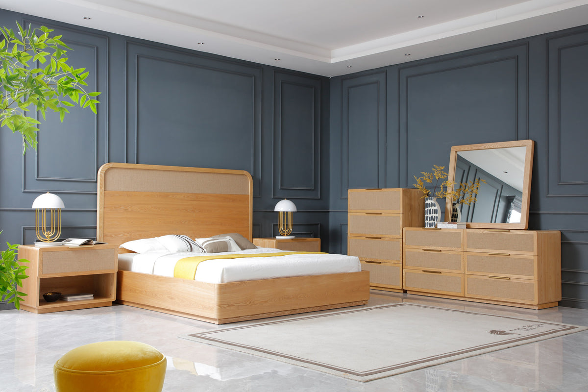 Queen Gavin - Modern Natural Ash + Rattan Bedroom Set by VIG Furniture - View 1