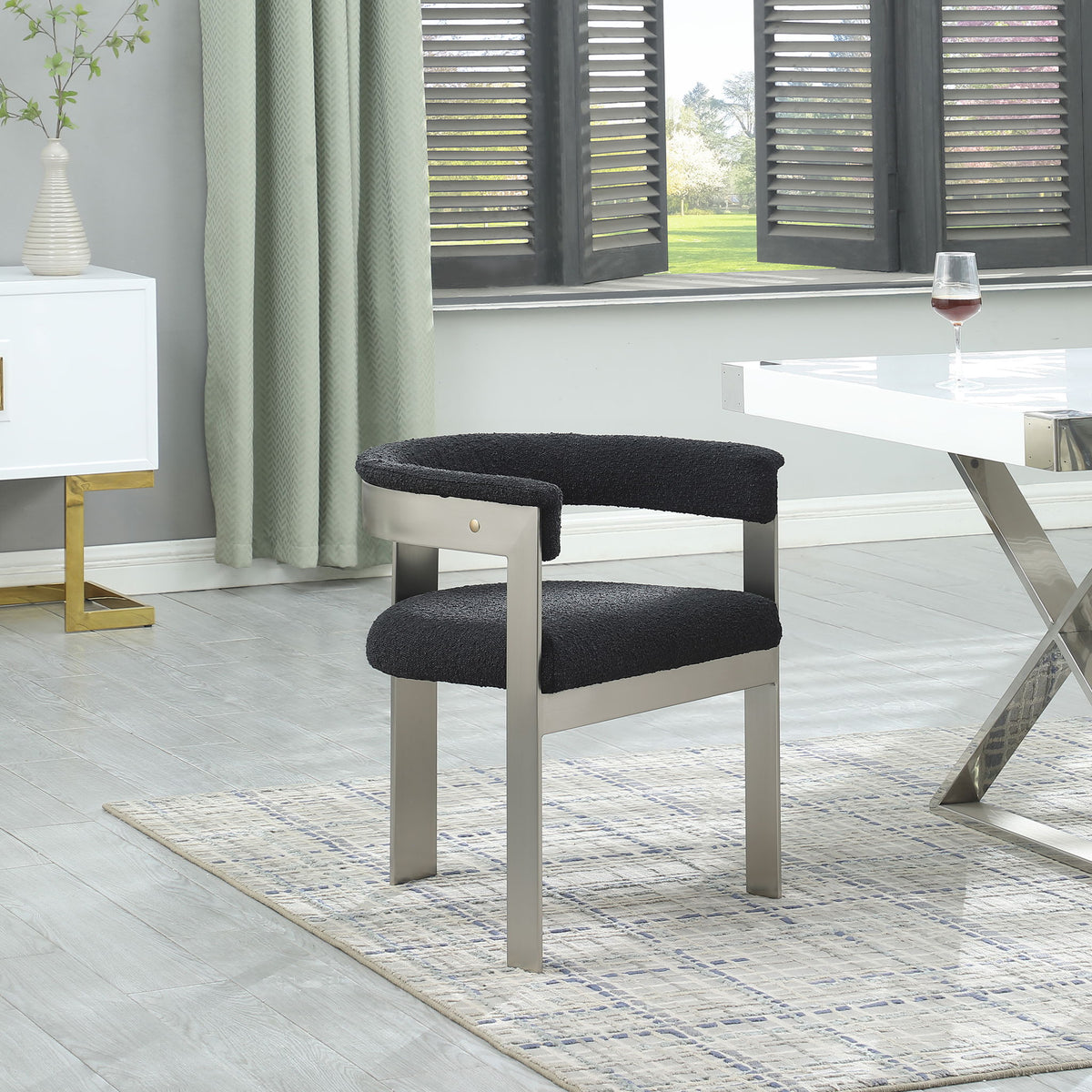 Romeo - Boucle Dining Chair With Silver Base (Set of 2)