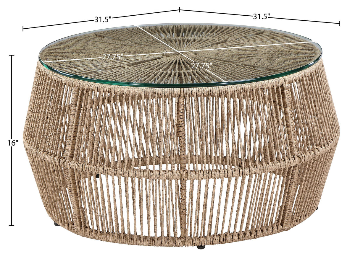 Coastline - Tempered Glass Top And Wicker Outdoor Patio Coffee Table - Natural | Natural