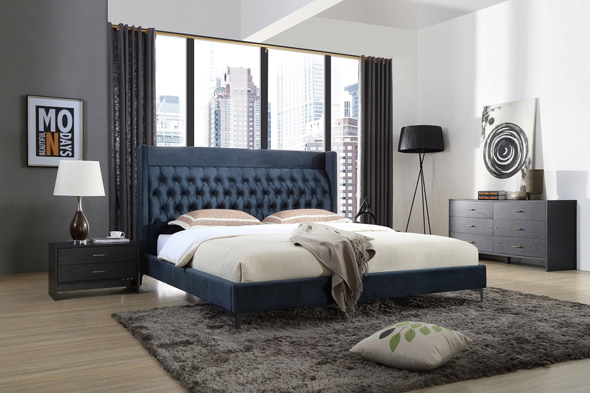 Queen Wales Modern Blue Fabric Bed by VIG Furniture - View 1