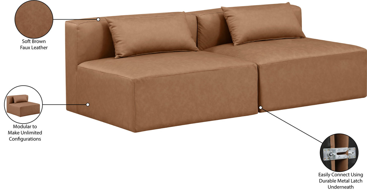 Cube - Modular 2 Piece Armless Sofa - Light Brown