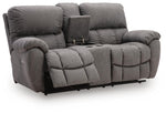 Bakerstein - Power Reclining Loveseat/Console/Adjustable Headrest - Galaxy