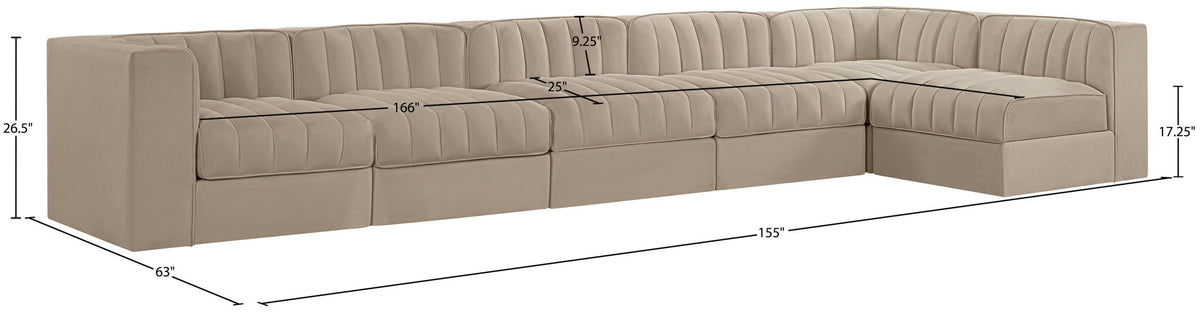 Rummi - Velvet Performance Fabric Upholstered 6 Piece Modular Sectional, L-Shaped (Right)