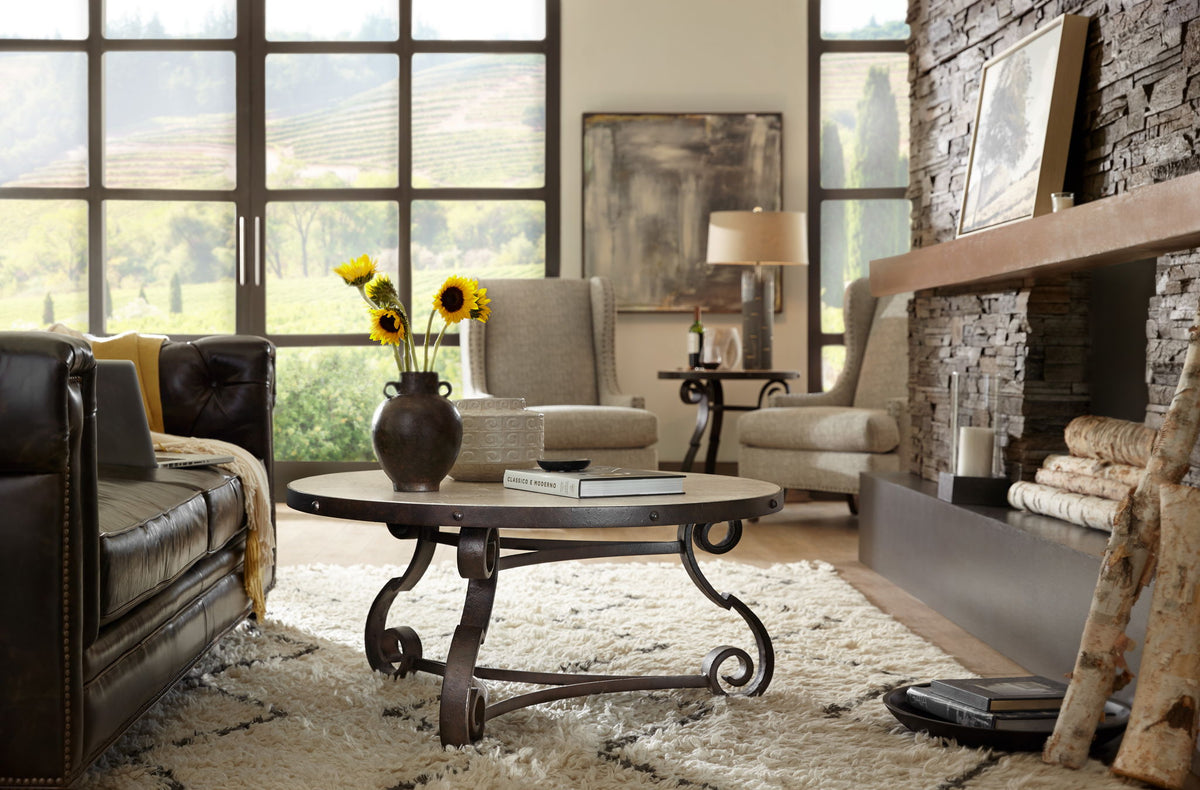 Hill Country - Luckenbach Metal And Stone End Table - Light Brown / Black
