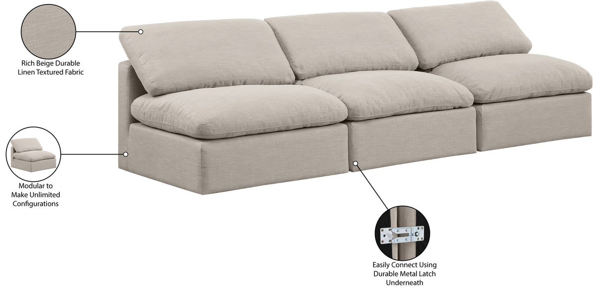 Indulge - Linen 3 Seat Modular Armless Sofa