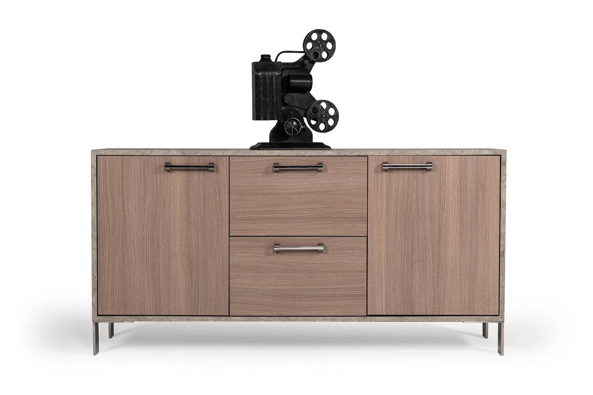 Boston Modern Brown Oak & Faux Concrete Office File Cabinet by VIG Furniture - View 2