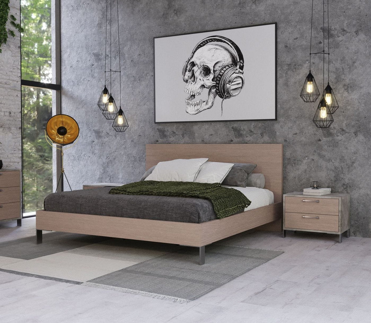 Queen Boston - Modern Brown Oak & Brushed Stainless Steel Bed by VIG Furniture - View 1