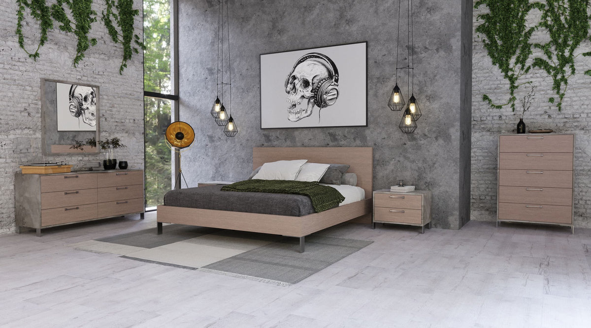 Queen Boston - Modern Brown Oak & Brushed Stainless Steel Bed by VIG Furniture - View 3