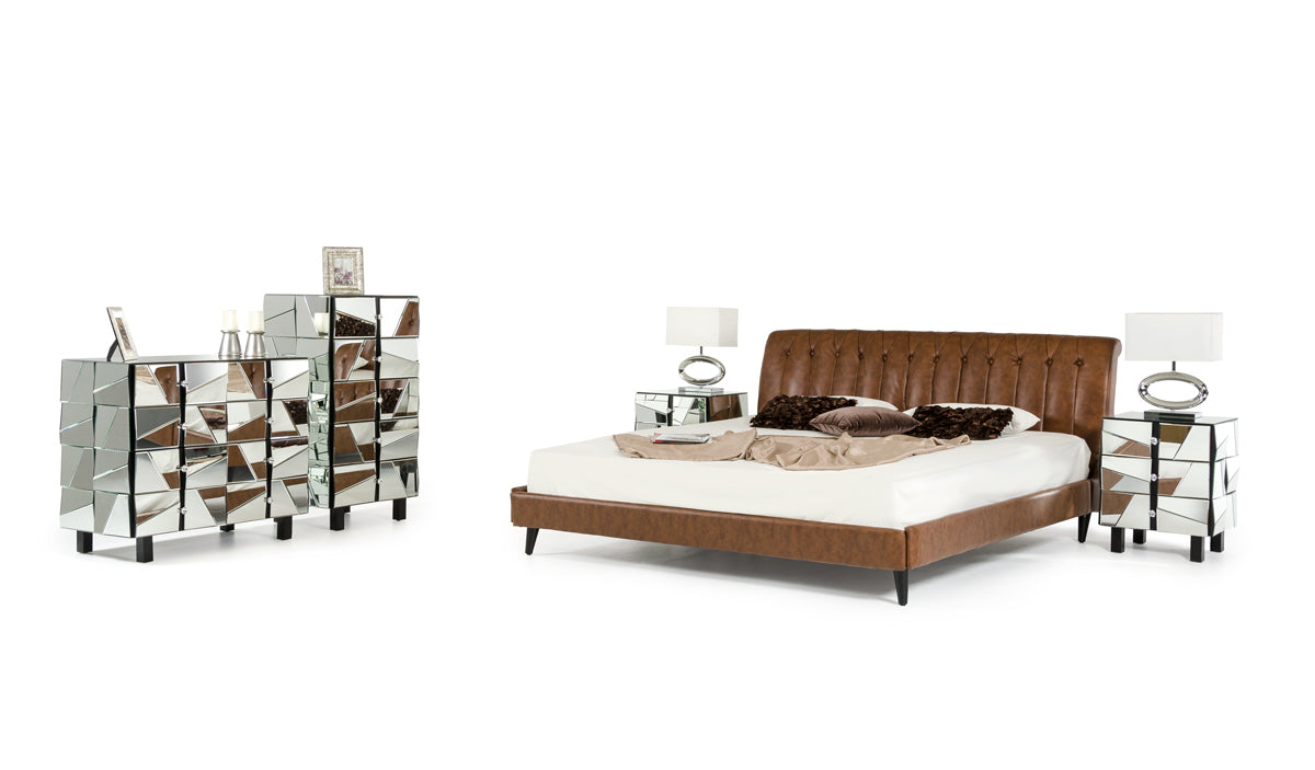 Queen Bourbon Modern Brown Leather Bed by VIG Furniture - View 1