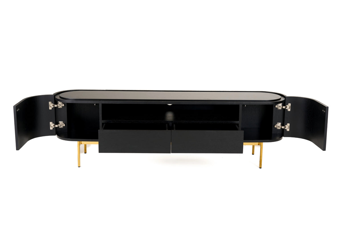 Bowie - Mid-Century Modern Black Oak + Brass TV Stand by VIG Furniture - View 3