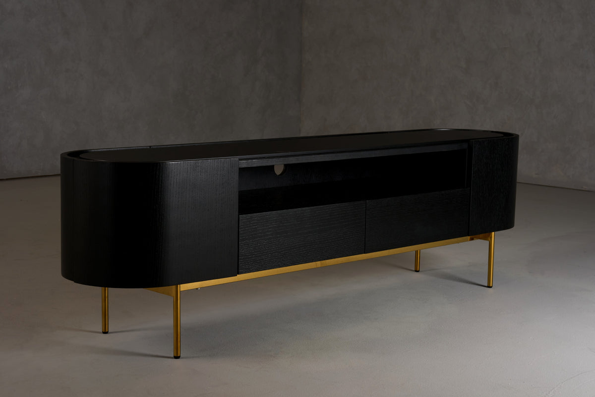 Bowie - Mid-Century Modern Black Oak + Brass TV Stand by VIG Furniture - View 4