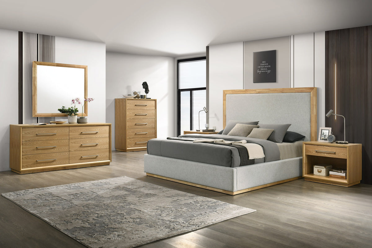Eastern King Santa Barbara - Modern Grey Fabric + Natural Bedroom Set by VIG Furniture - View 1