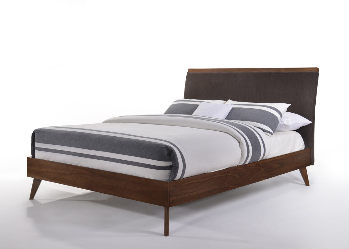 Queen Marshall Mid-Century Modern Brown Fabric & Walnut Bed by VIG Furniture - View 1