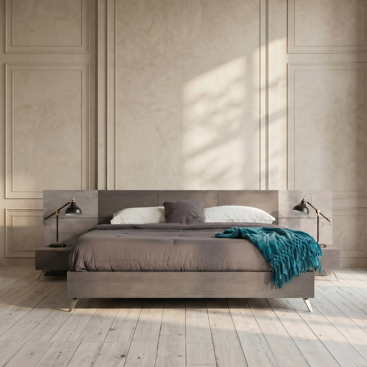 Queen Bronx Italian Modern Faux Concrete & Grey Bedroom Set