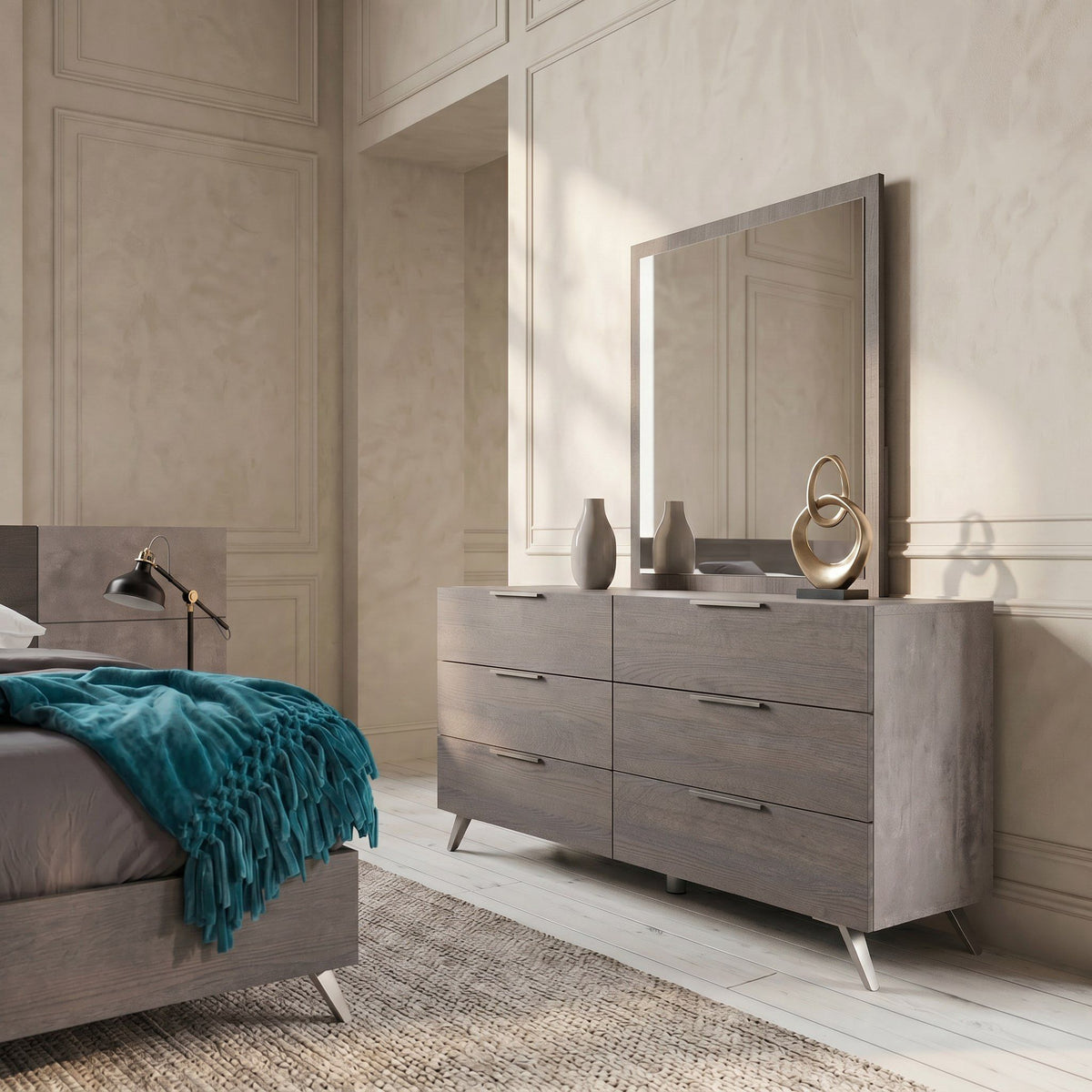 Queen Bronx Italian Modern Faux Concrete & Grey Bedroom Set