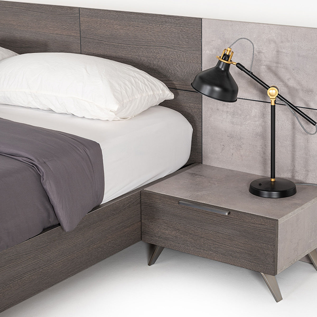Queen Bronx Italian Modern Faux Concrete & Grey Bedroom Set