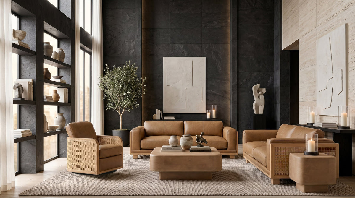 Danson - Modern Tan Leather + Wicker Swivel Accent Chair by VIG Furniture - View 11