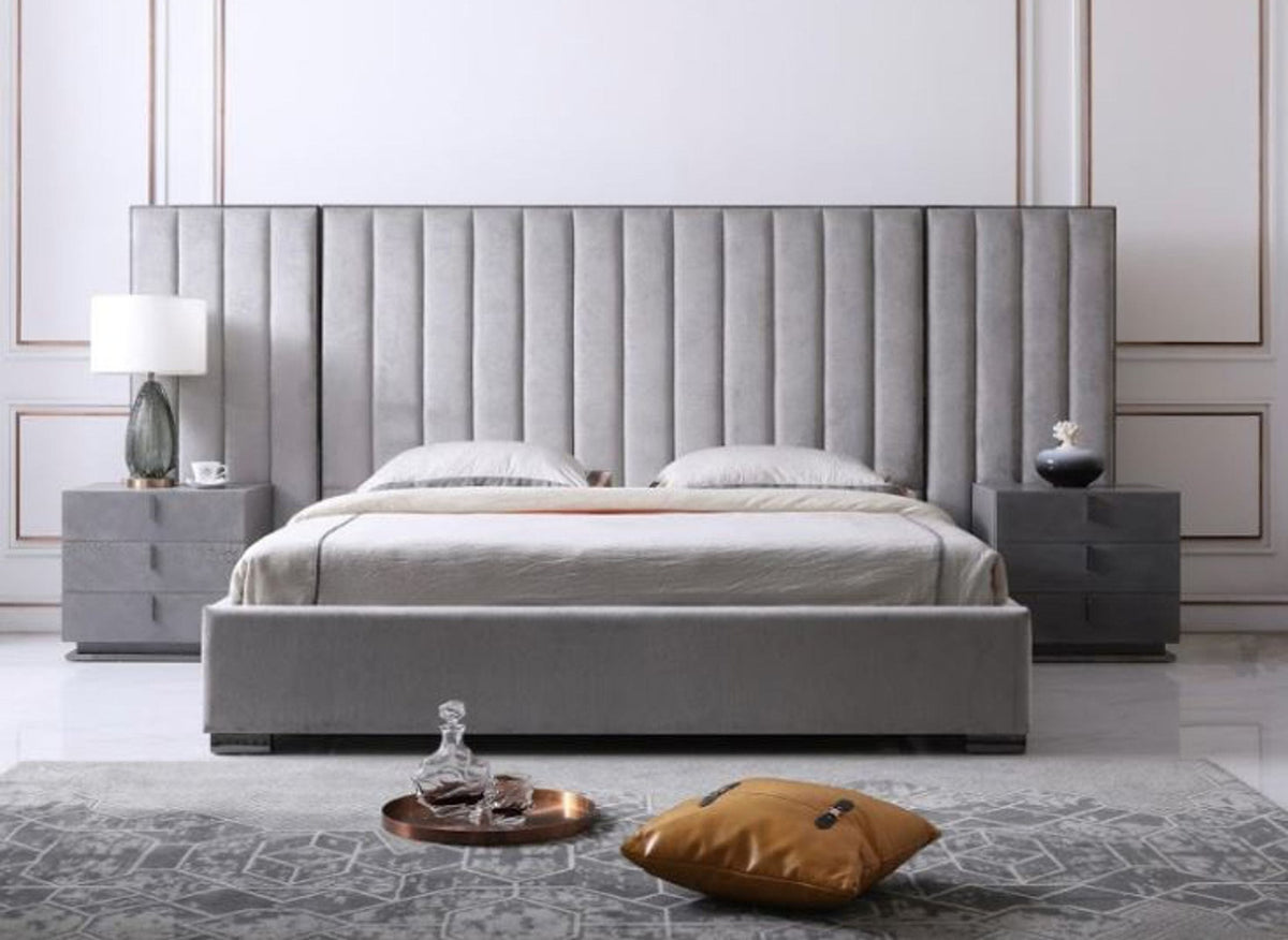Eastern King Buckley - Modern Grey & Black Stainless Steel Bed w/ Nightstands by VIG Furniture - View 1