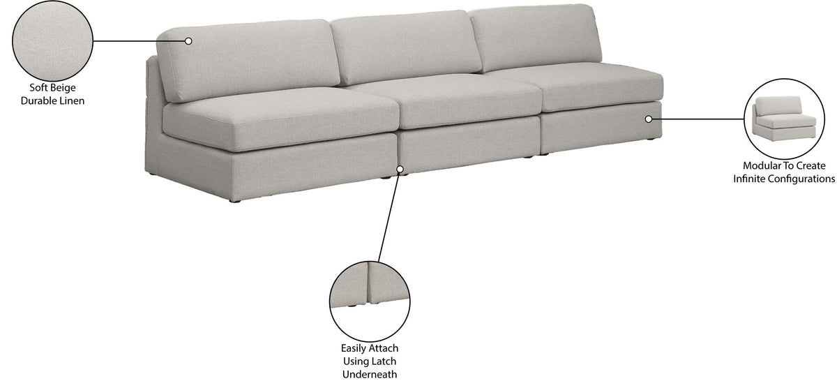 Beckham - Modular 3 Seat Armless Sofa