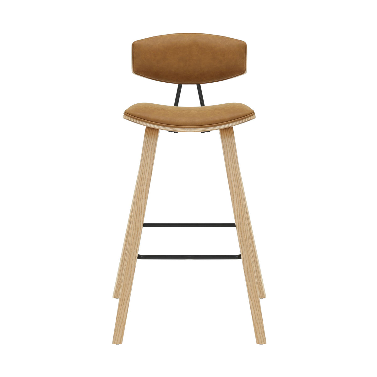 Fox - Bar Height Curved Back Wood Bar Stool With Faux Leather Seat