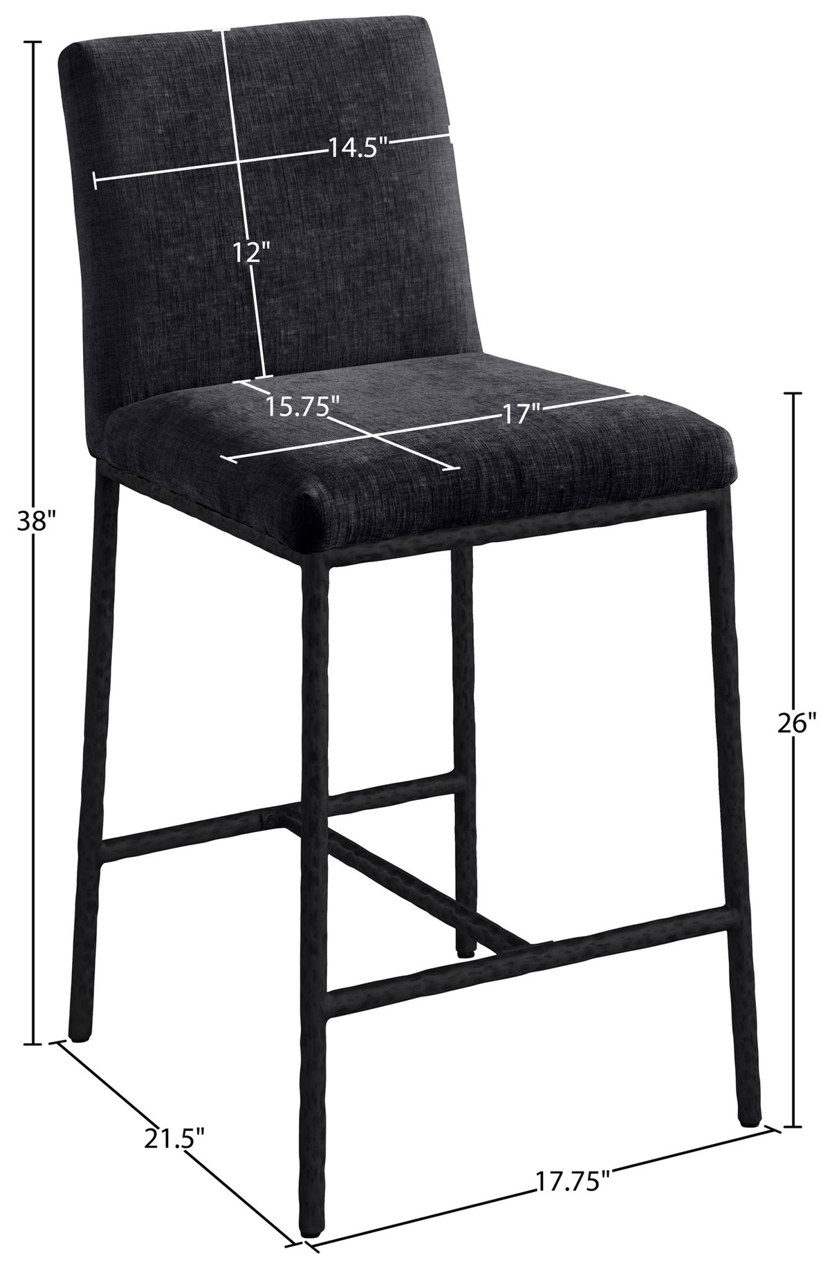 Reeves - Chenille Fabric Upholstered Counter Stool (Set of 2) - Black Base