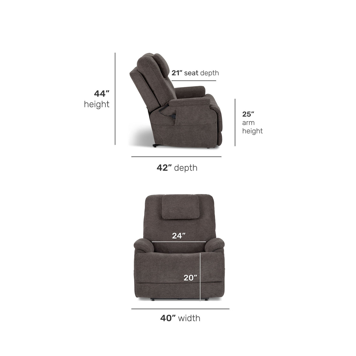 Zecliner Model 2+ - Power Lift Recliner With Power Headrest, Lumbar, Heat & Massage