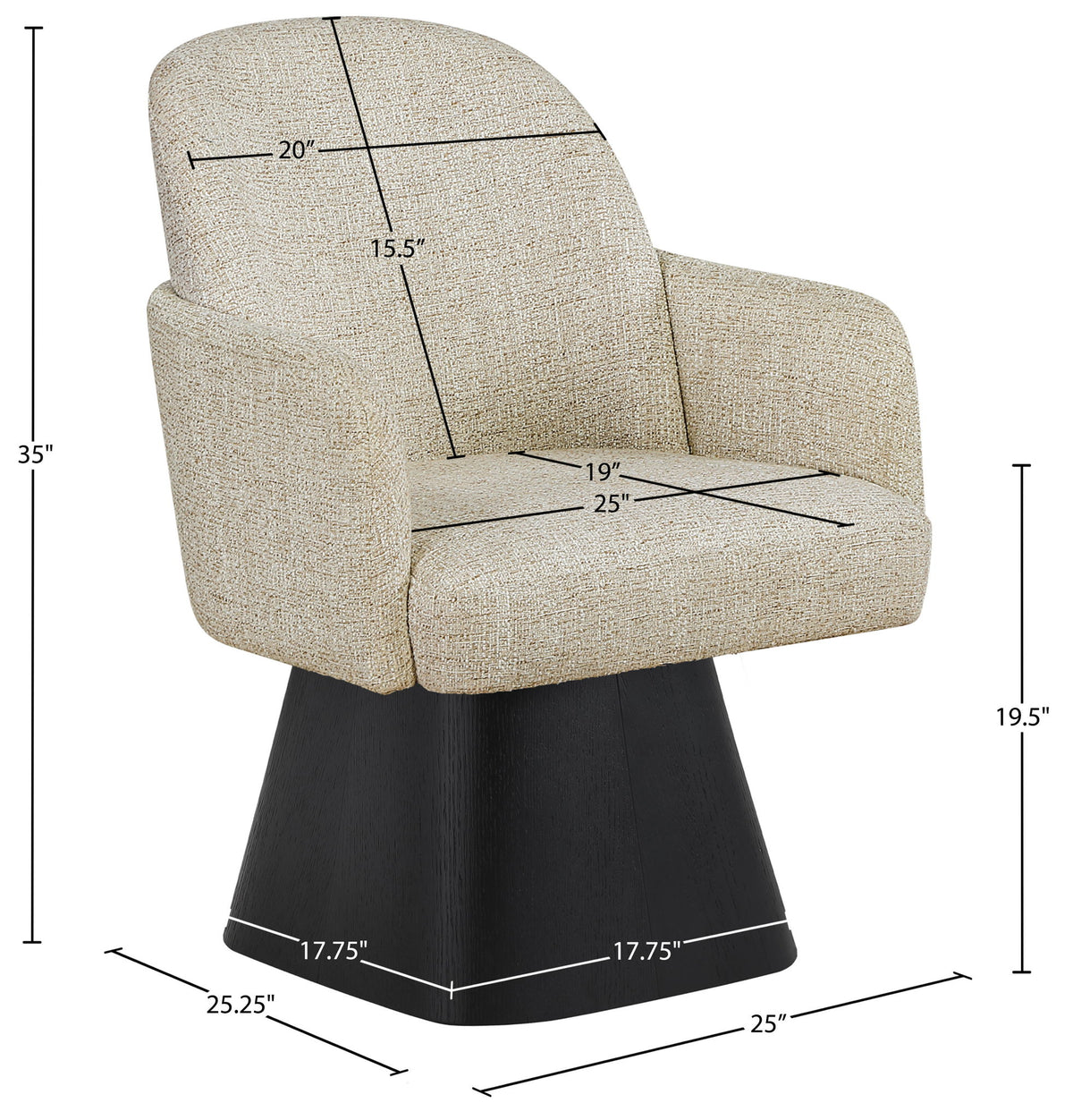 Marlowe - Linen Textured Fabric Upholstered Swivel Dining Arm Chair - Stained Black