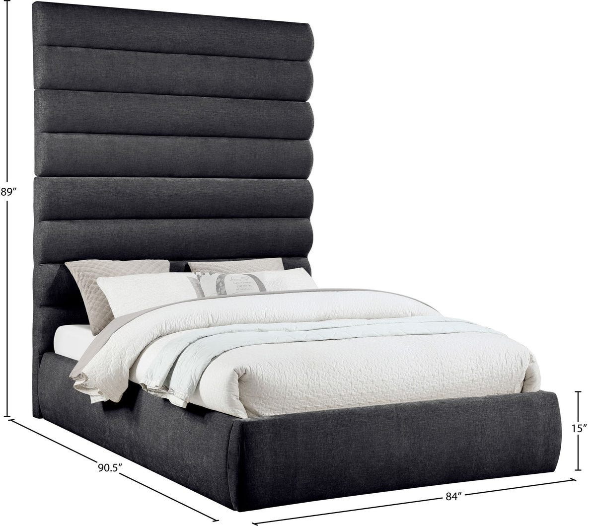 Adam - Chenille Fabric Bed With 89" Headboard