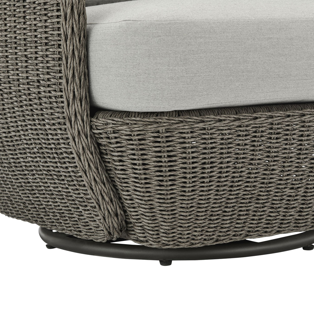 Amira - Outdoor Woven Rattan 360-Swivel Lounge Chair With Aluminum Frame And Mist Gray Cushions - Light Gray / Deep Bronze