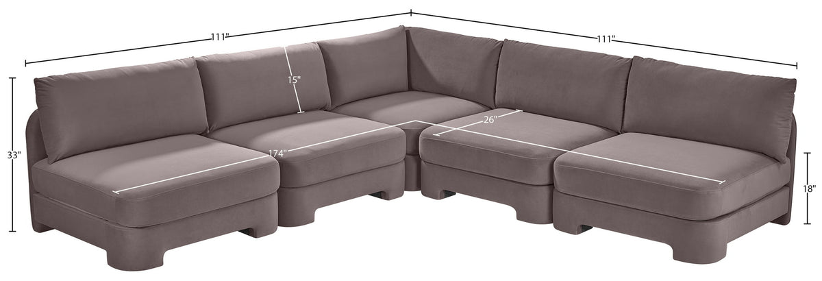 Hammond - Velvet Performance Fabric Upholstered 5 Piece Armless Sectional