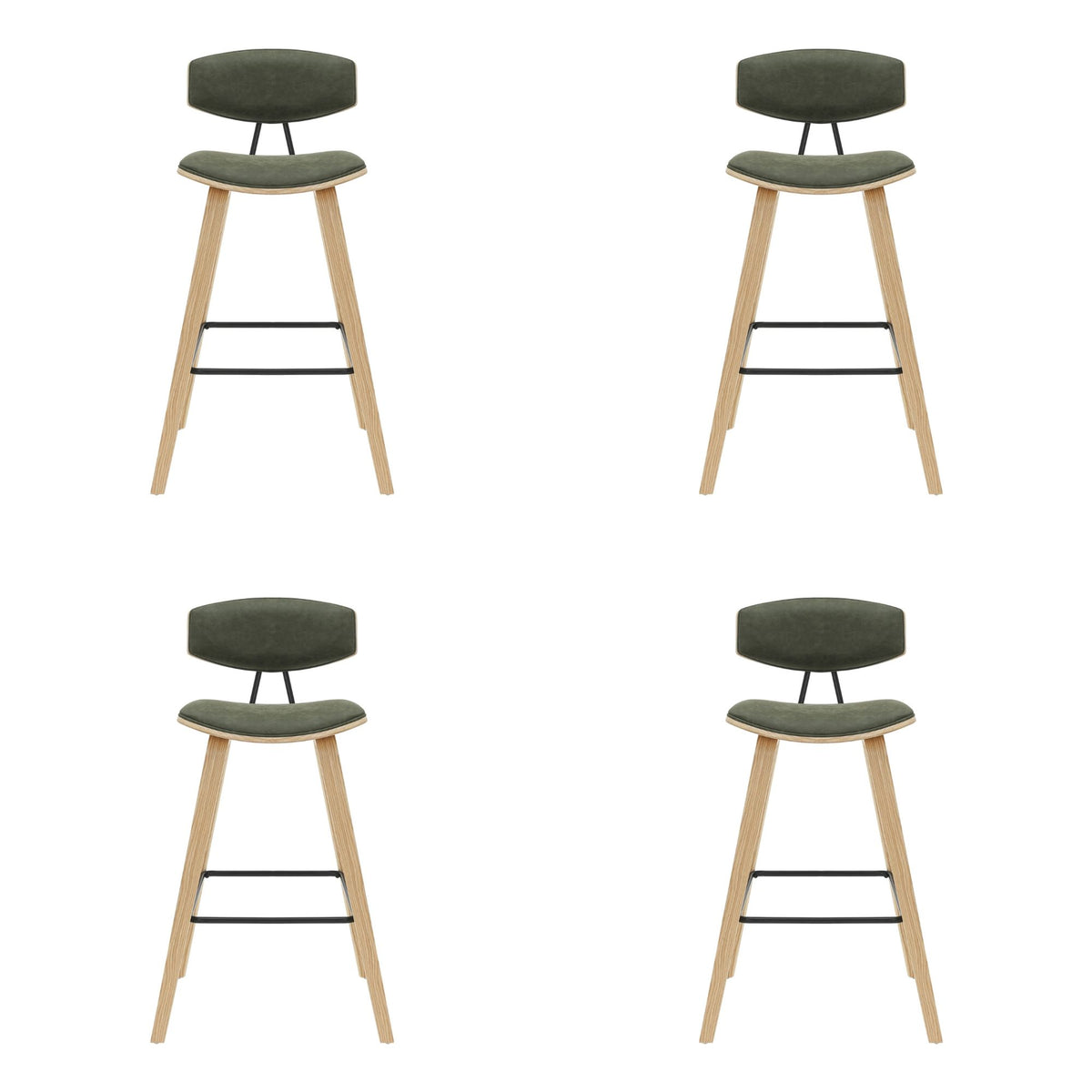 Fox - Bar Height Curved Back Wood Bar Stool With Faux Leather Seat
