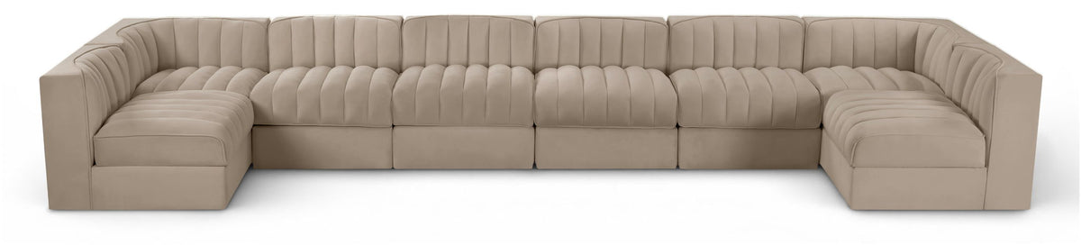 Rummi - Velvet Performance Fabric Upholstered 8 Piece Modular Sectional (With 2 Corner Chairs)