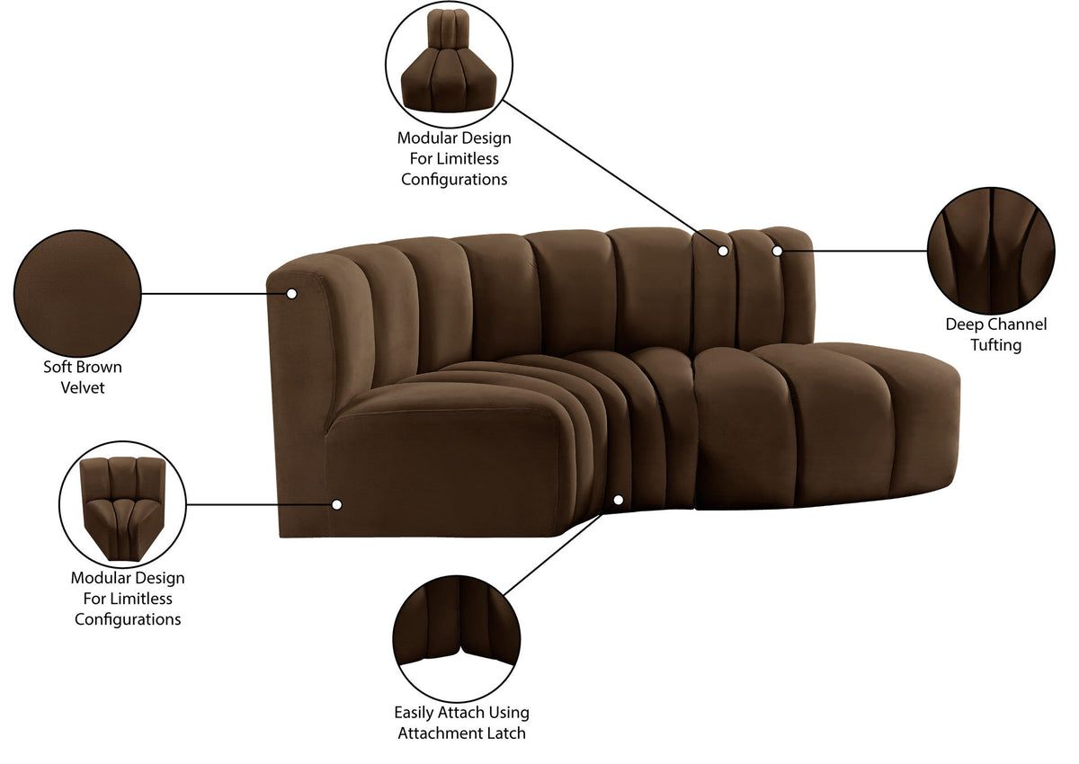Arc - Velvet 3 Piece Modular L-Shaped Sofa