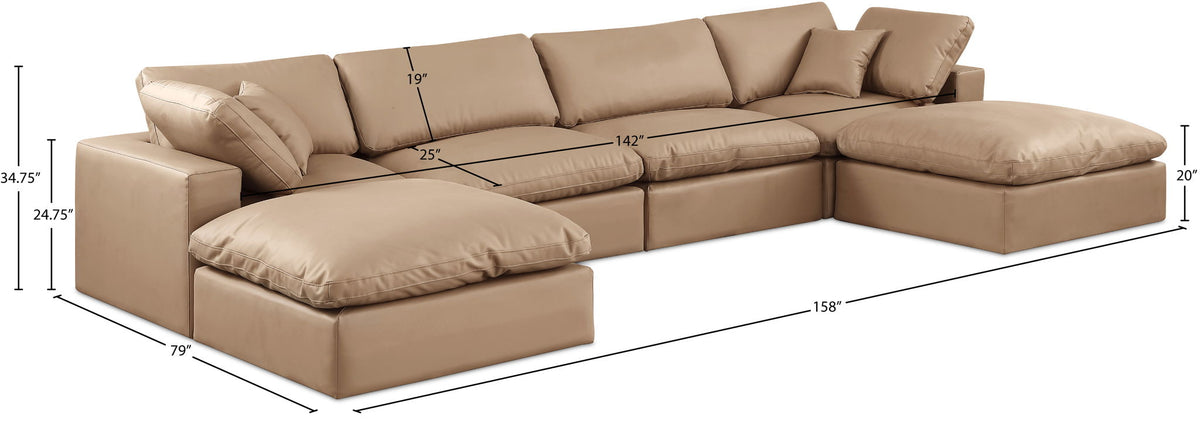 Comfy - 6 Piece Faux Leather Modular Double Chaise Sectional - Tan
