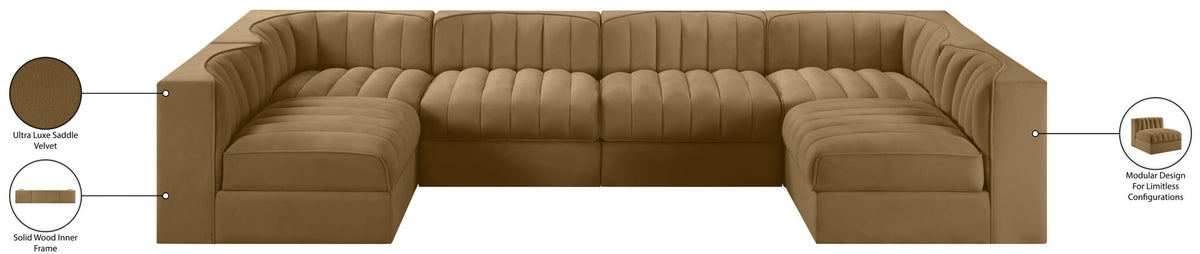 Rummi - Armless Velvet Performance Fabric Upholstered 6 Piece Modular Sectional