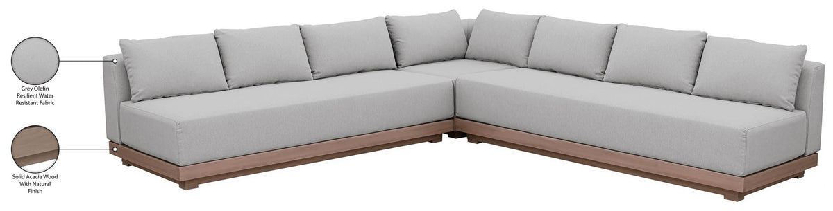 Solace - Olefin Performance Fabric 3 Piece Outdoor Patio Modular Sectional (2 Sofas & Corner Chair)