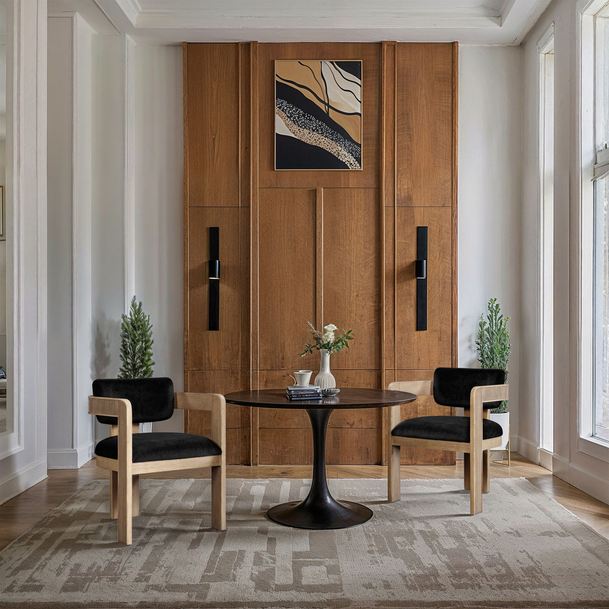 Sacha - Velvet Dining Chair With Natural Base (Set of 2)