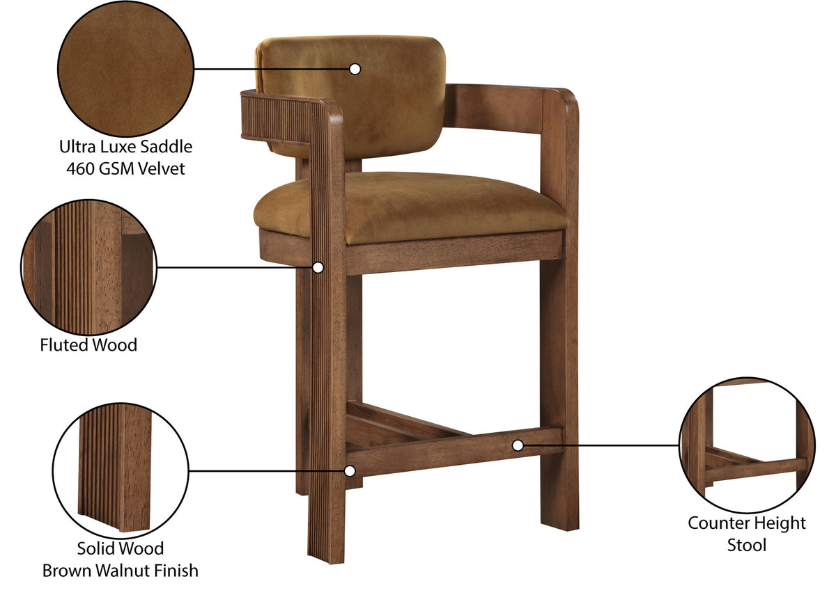 Sacha - Velvet Stool With Brown Base