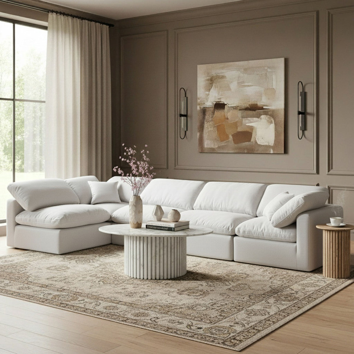 Indulge - Linen 5 Piece Modular Sectional - White