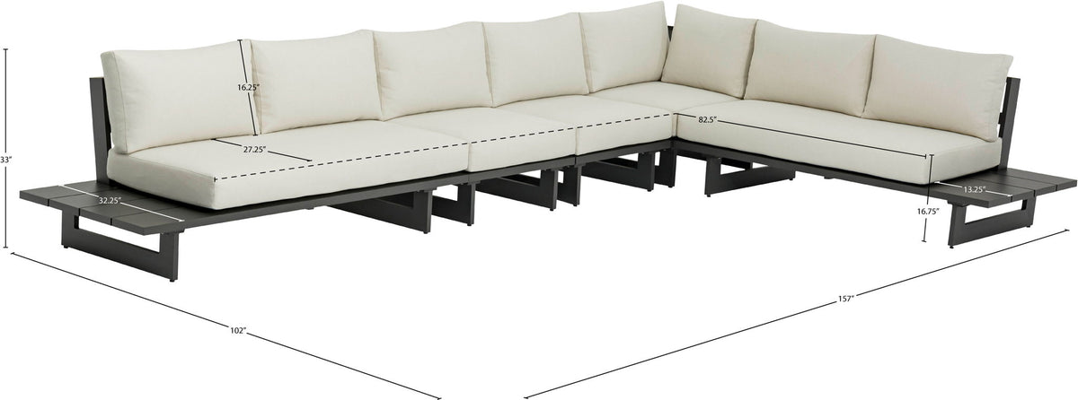 Maldives - 5 Piece Water Resistant Outdoor Patio Modular Sectional With Gray Base